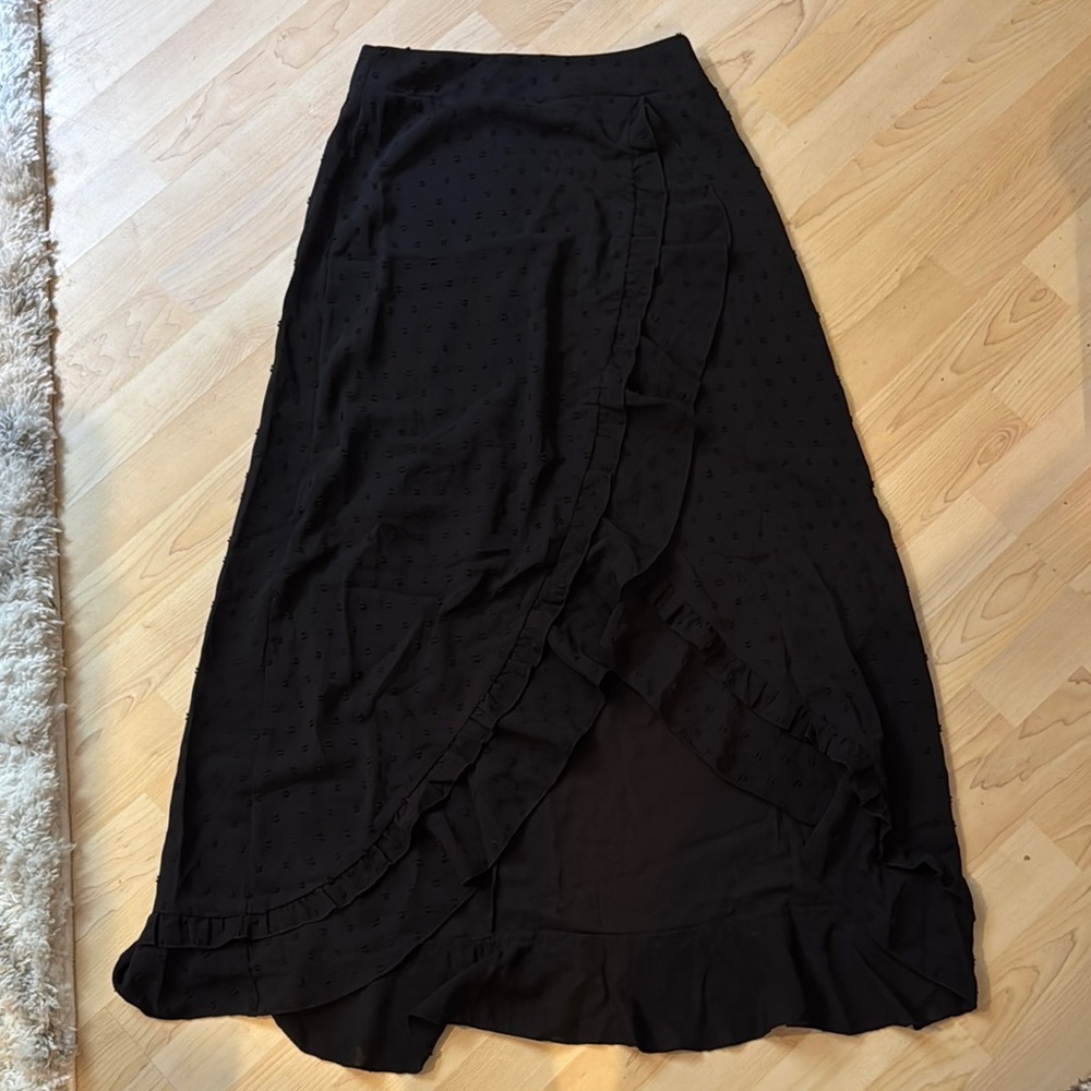 Black Maxi Wrap Skirt with Ruffled Details